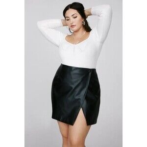 Nasty Gal Mini Skirt US 12 UK 16 Black Faux Leather Edgy Dark Goth Front Split